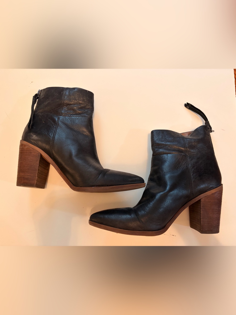 Franco Sarto Women's Black Leather Block Heel Ankle Boots